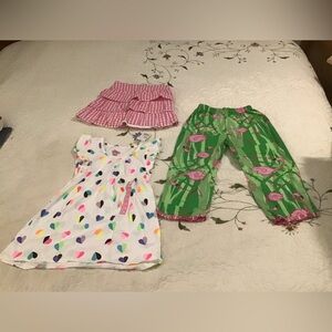 Girl’s NWT Dress, ? Worn Gingham Skirt, Flamingo Pants, 6X/7/7/8, Fit Same